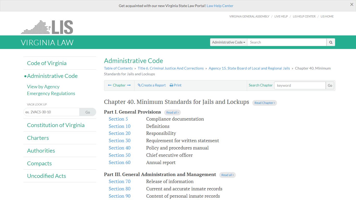 Minimum Standards for Jails and Lockups - Virginia